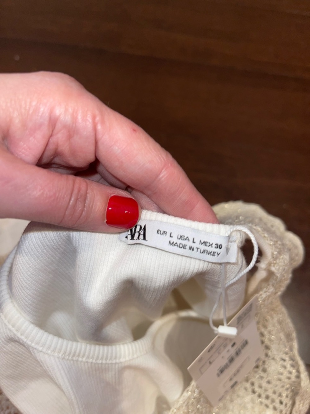 zara white tank with metallic mesh overlay with side ties large nwt - Picture 6 of 6